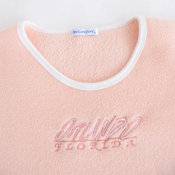 Vintage Wisegirl Peach Teddy Bear Embroidered Orlando Florida Crew Sweater M - Picture 11 of 12